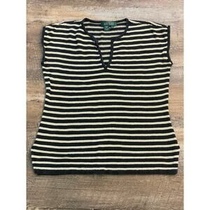 Ralph Lauren  black and tan striped knit sleeveless top 100% Linen Med.